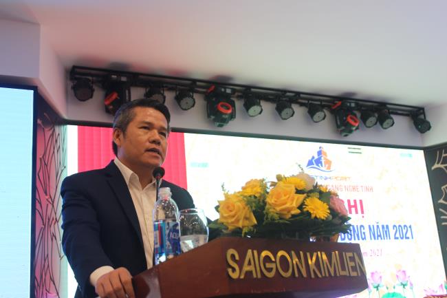 Tổng giám đốc Tổng công ty Hàng hải Việt Nam Nguyễn Cảnh Tĩnh phát biểu chỉ đạo tại Hội nghị Người lao động Cảng Nghệ Tĩnh năm 2021
